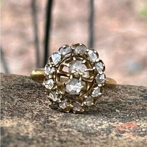 Antique Rose-Cut Natural Diamonds 14k Gold Ring